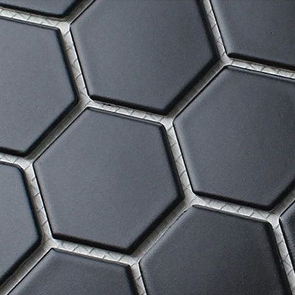 Hexagonal Black Satin Mosaic 51x59 mm 3