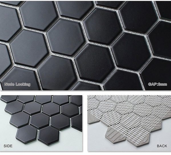Hexagonal Black Satin Mosaic 51x59 mm 2